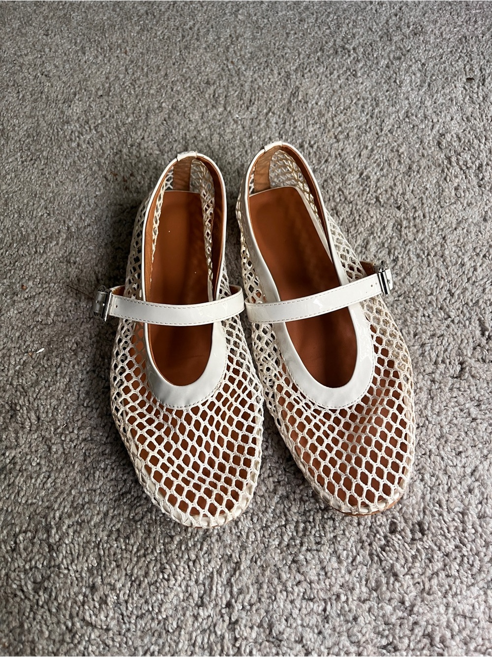 White Mesh Slingback Mary Jane Flats